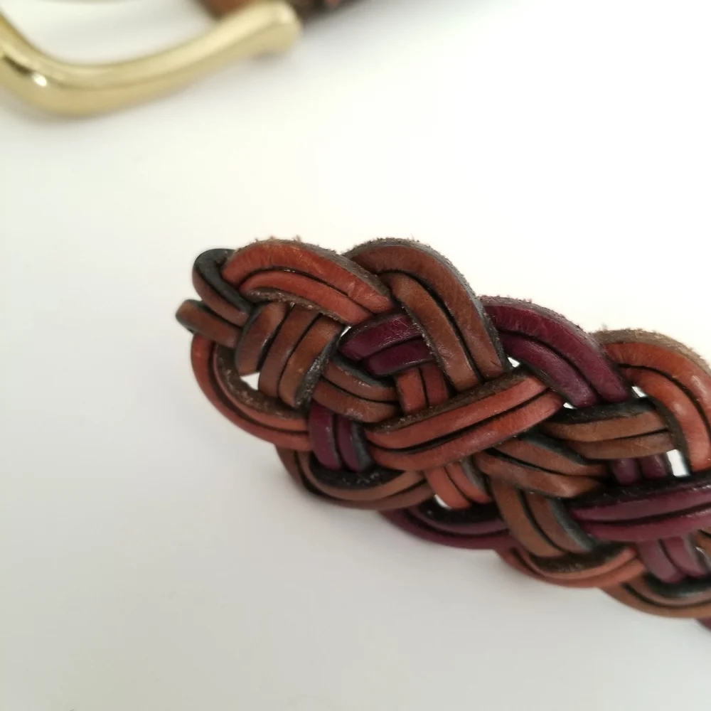 Lands End Braided Leather Belt Sz 26 (fits up to 28